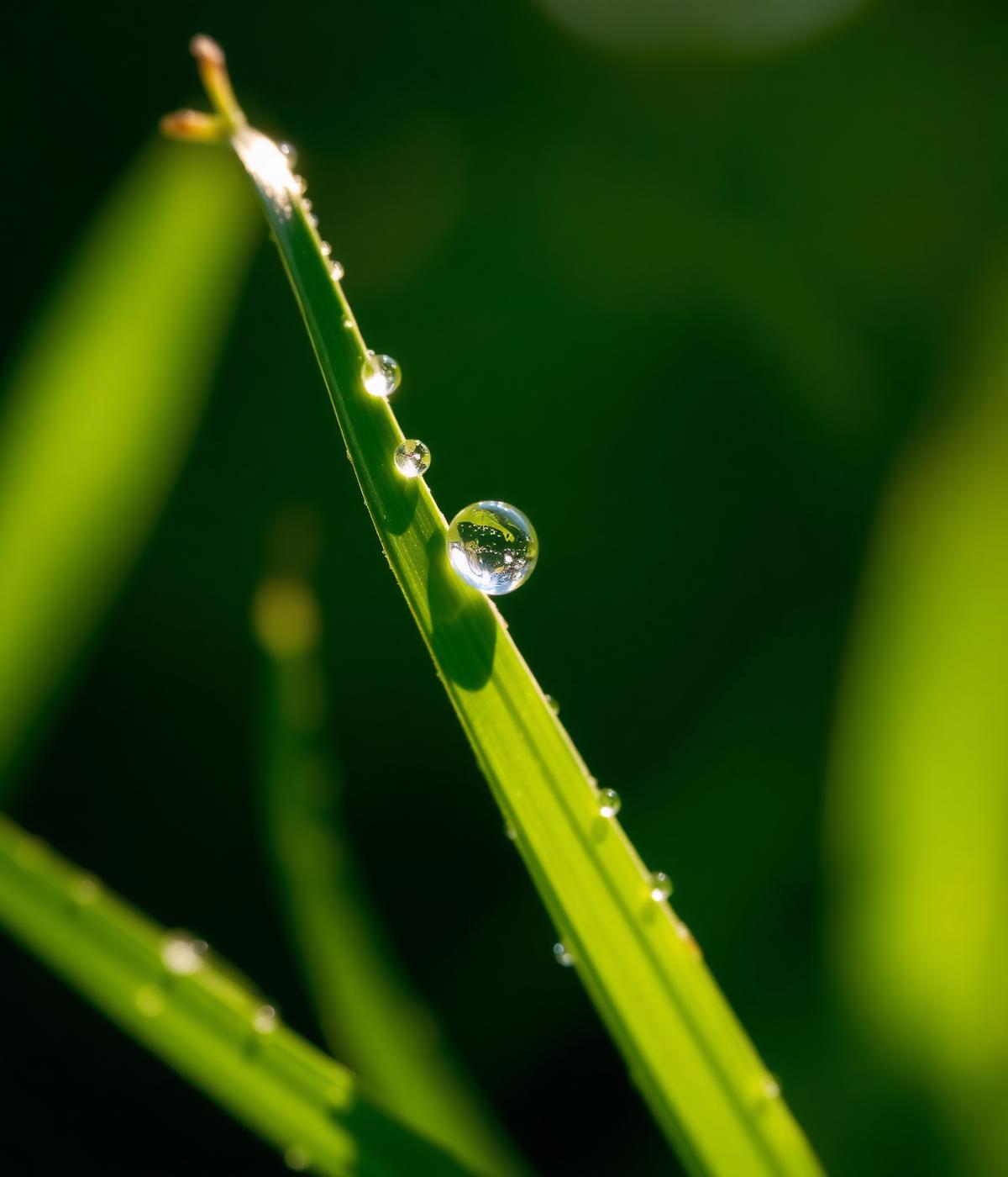 Morning dew on a green leaf